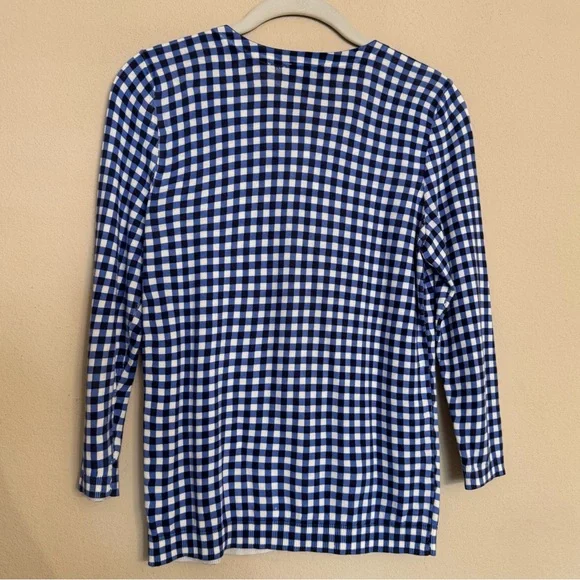 Talbots Cardigan Sweater Top 2 Pc SET Petite P 3/4 Sleeves Blue White Checkered - Picture 4 of 13